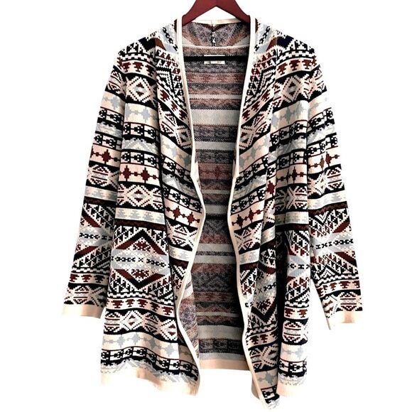Lucky Brand Open-Front Aztec Print Cardigan Women’s Sz Medium - Picture 2 of 14